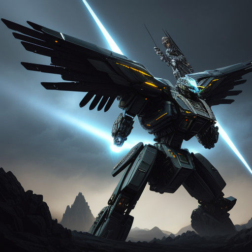 Metallic Mecha Eagle-UFO Hybrid in Dramatic Skies