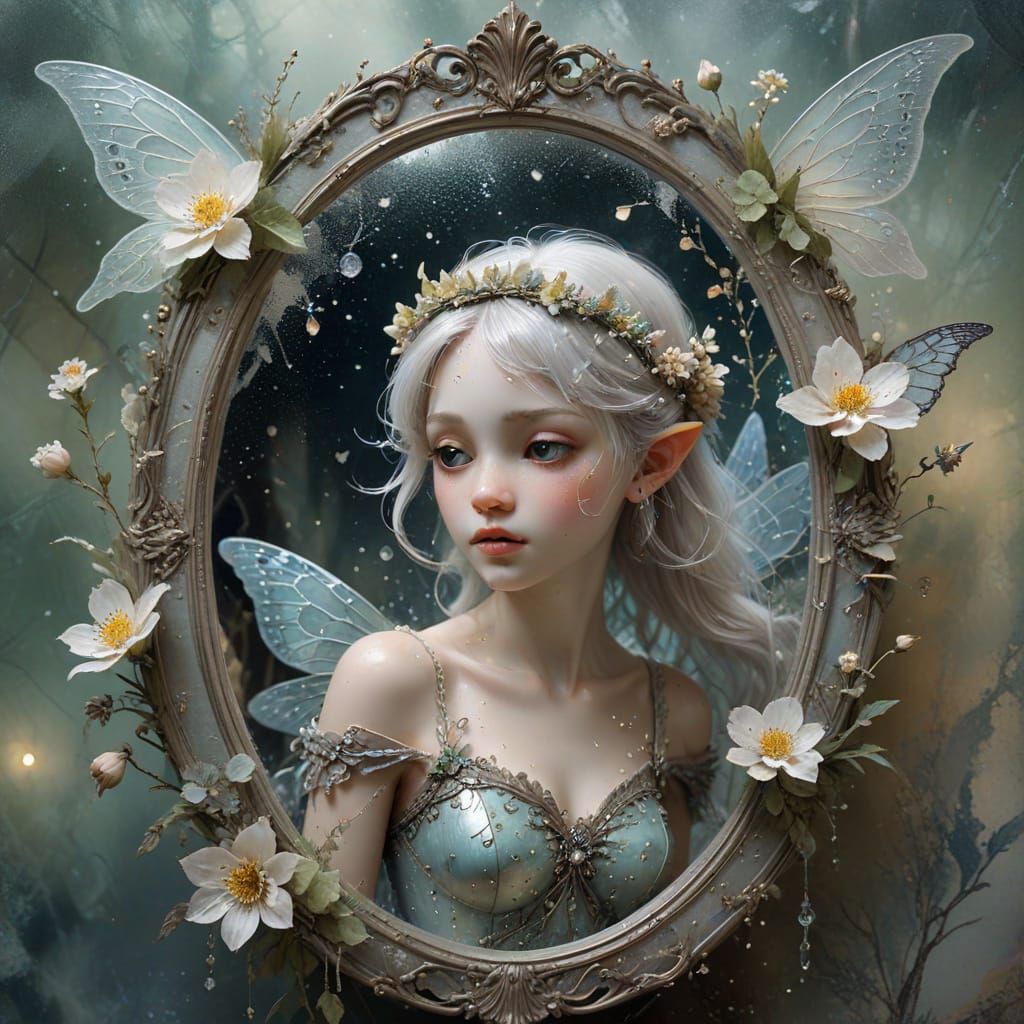 Ethereal Fairy Peeking from Behind a Mirror