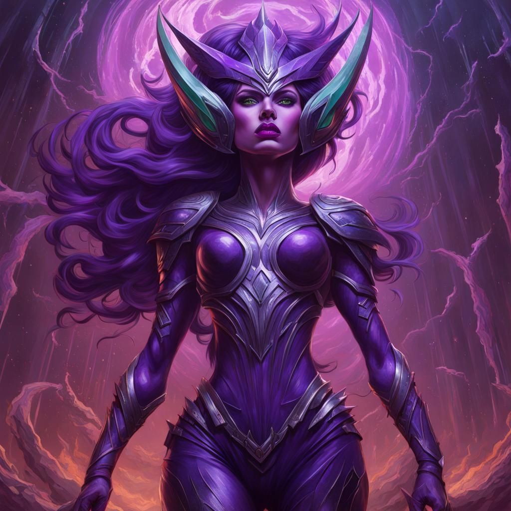 Fierce Purple Alien Woman Portrait in Fantasy Art Style