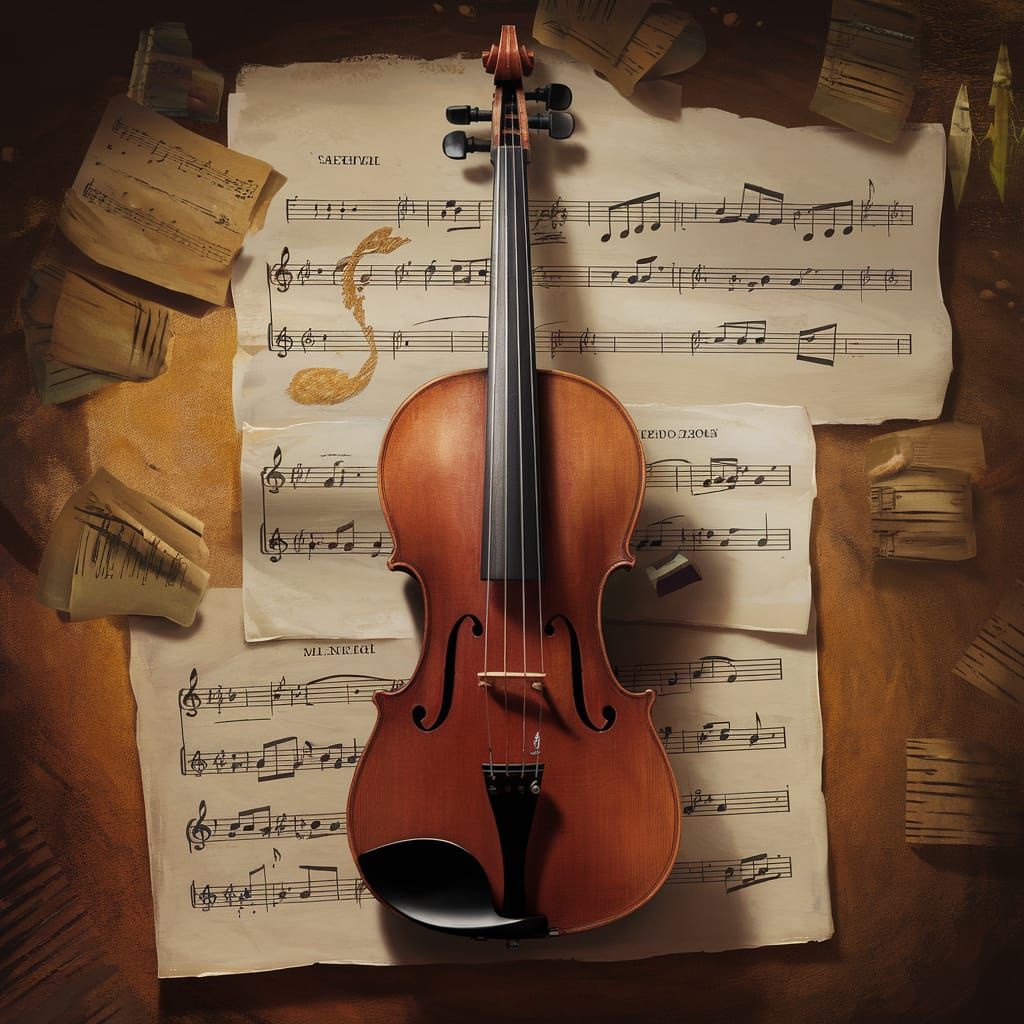 Comic Style Violin with Musical Notes