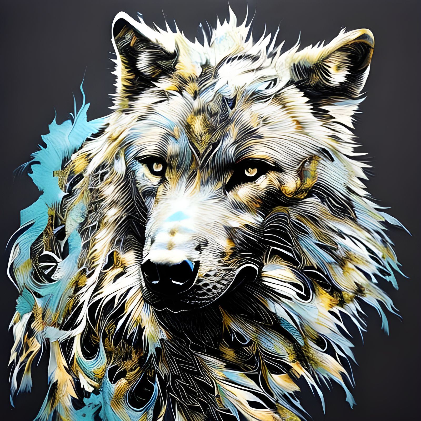 Ravenous Dire Wolf Portrait in Inkblot Art Style