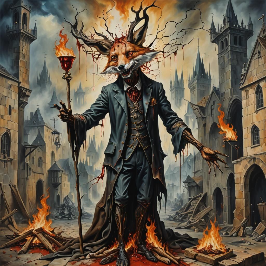 Surreal Medieval Fox Trickster Apocalypse Portrait