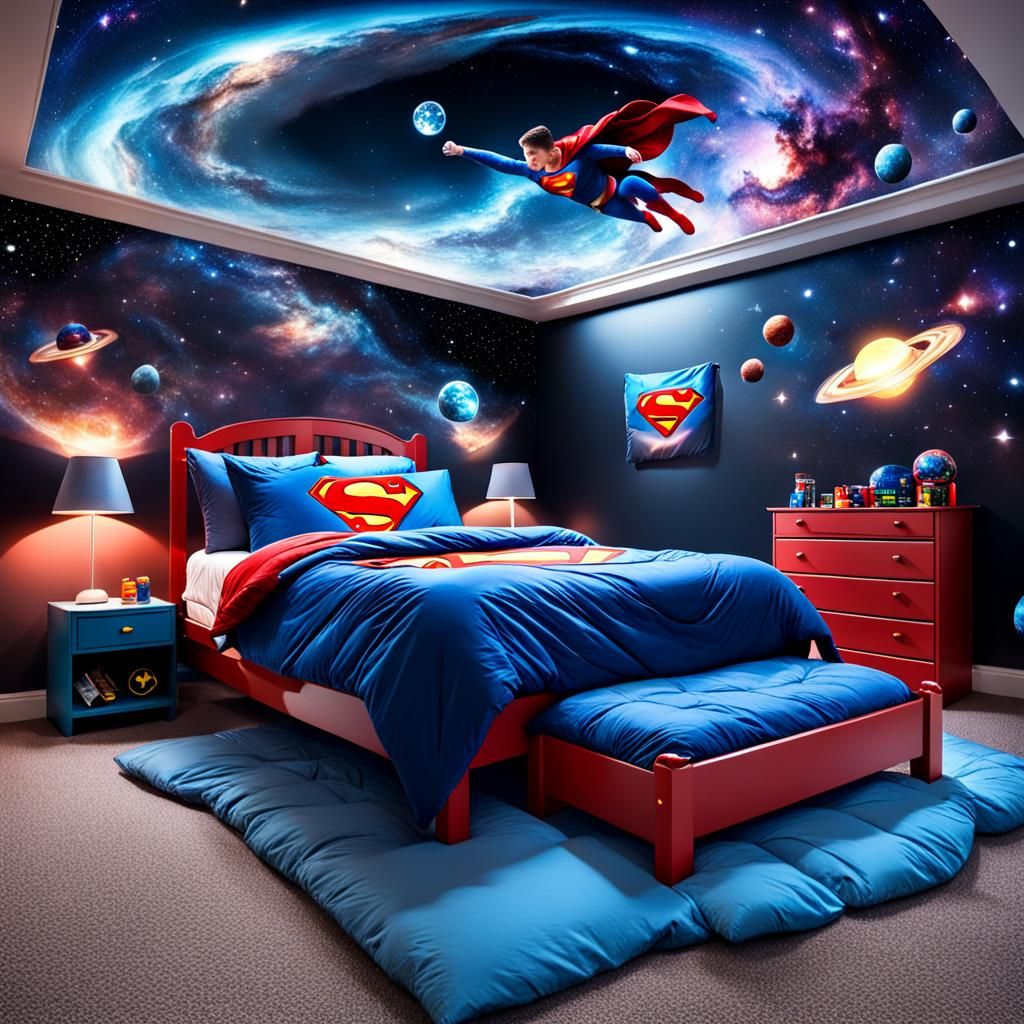 Superman Bed Amidst Nebulas and Galaxies