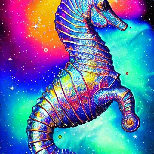Crystal Seahorse: Hyperrealistic Cosmic Astral Illustration