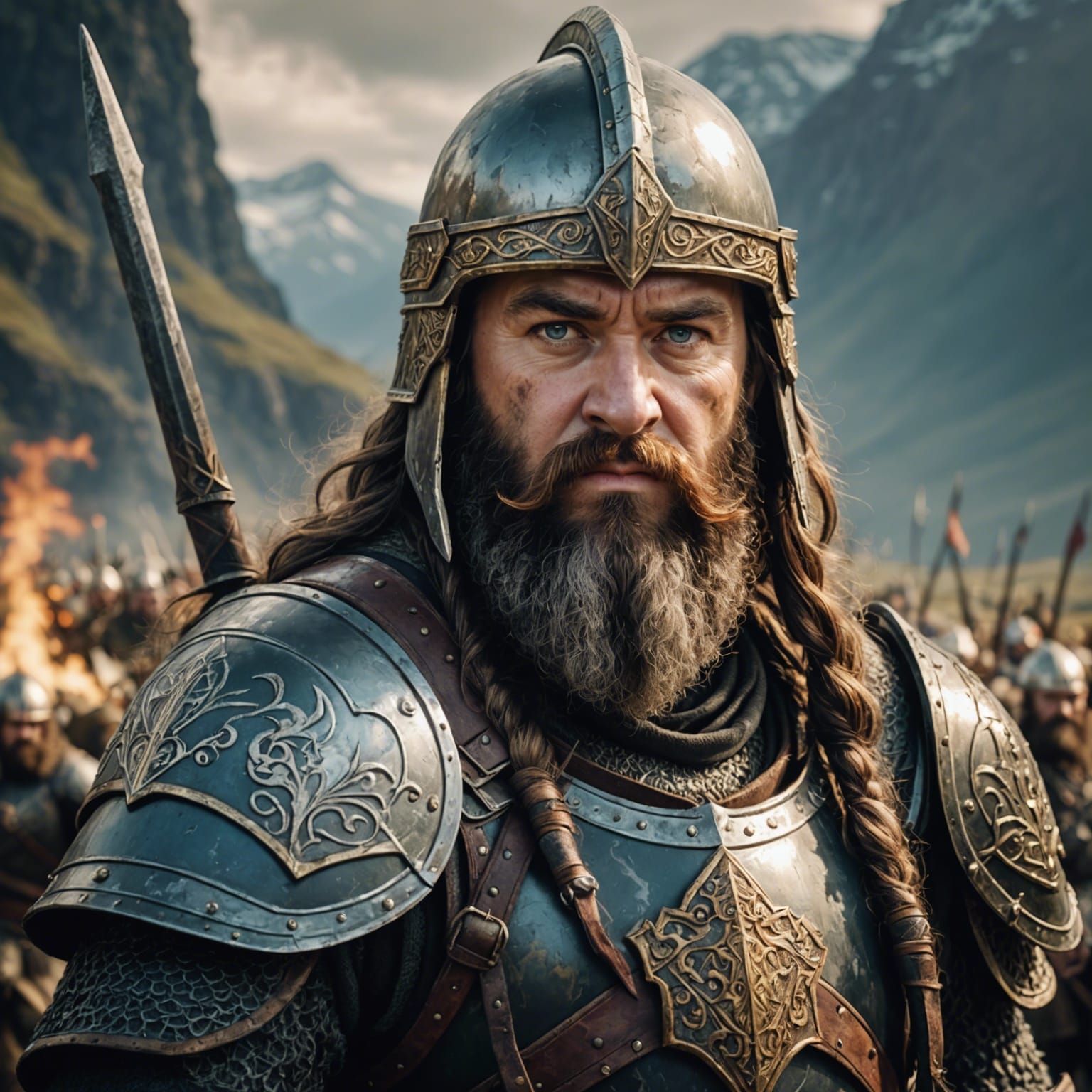 Dwarf Warrior Portrait on Battlefield in 16k Resolution
