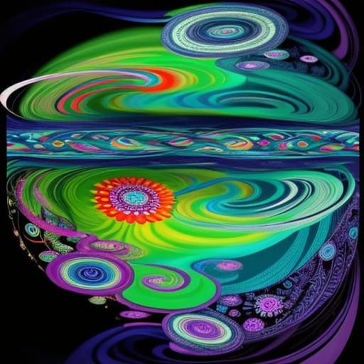 Kaleidoscopic Garden With Swirling River and Geometric Shape...