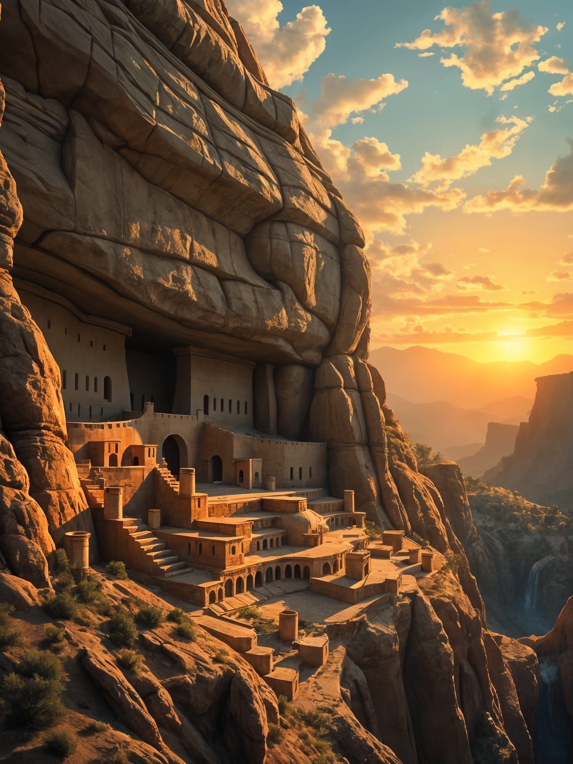 Epic Fantasy City on Mountain Wall