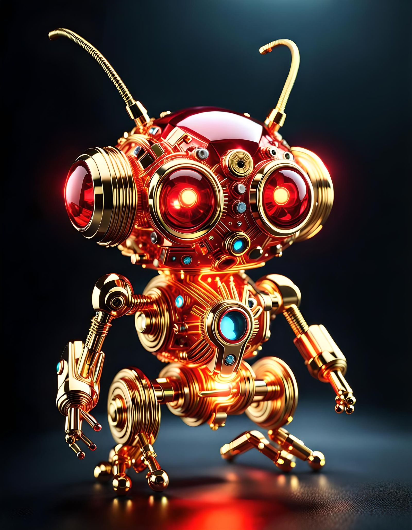 Adorable Glowing Circuit Creature in Steampunk Style