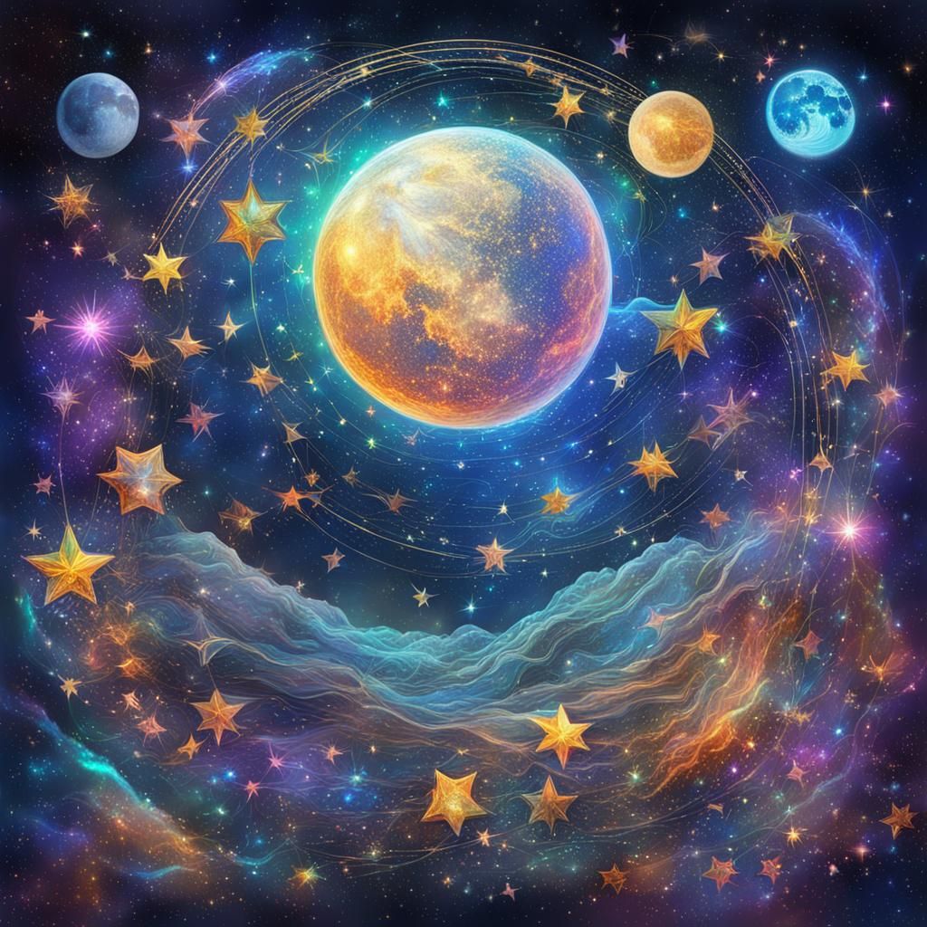 Astral Cosmic Illustration of Moon and Stars