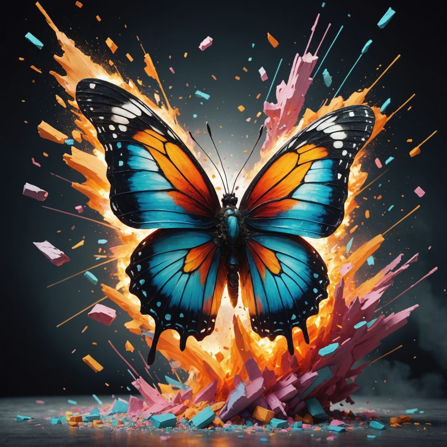 Exploding Butterfly in Expressionist Mosaic Style