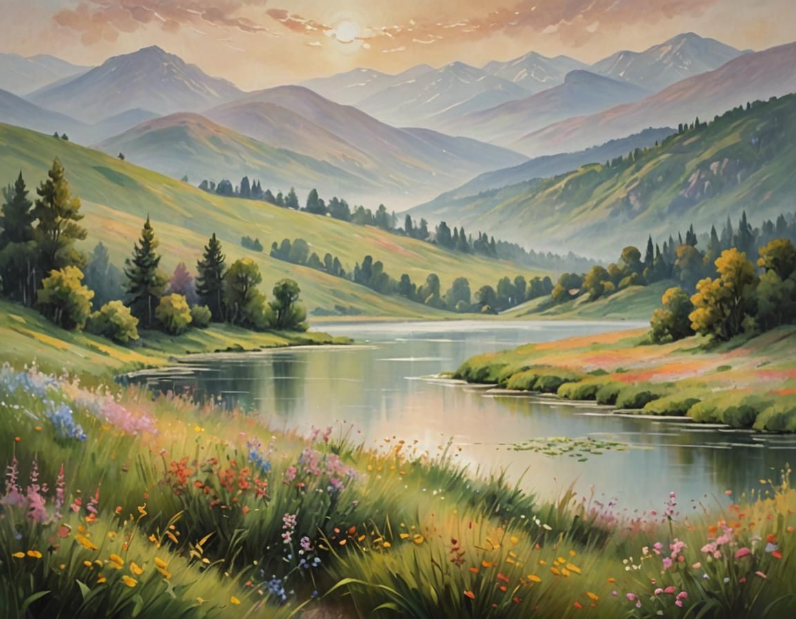 Idyllic Landscape as Vibrant Oil Painting