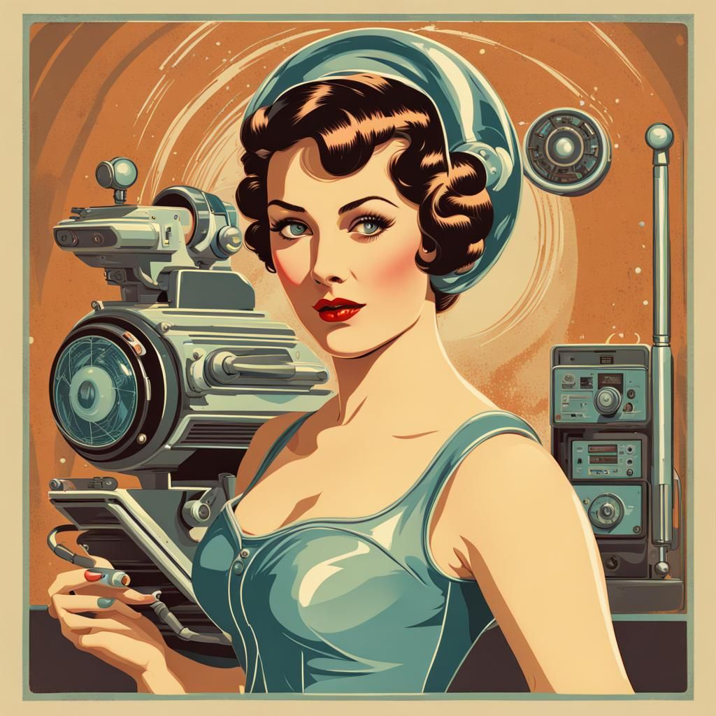 Retro-Futuristic Pinup Poster of an Independent Woman