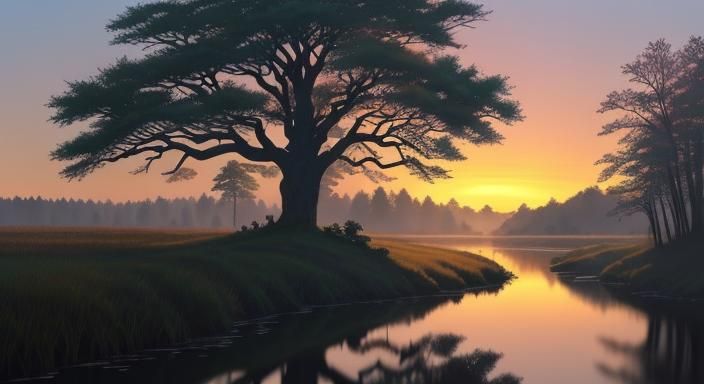Serene Dawn Landscape: Watercolor Painting of Hope