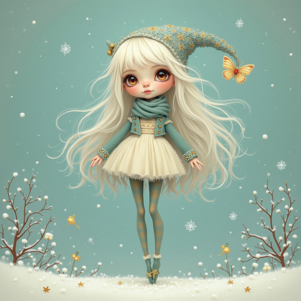 Whimsical Winter Character Illustration in Gothic Style