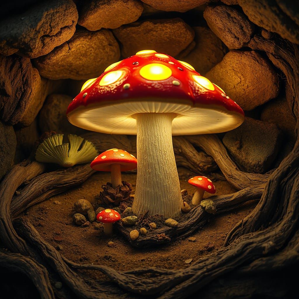 Glowing Mushroom in Earthy, Fantastical Setting