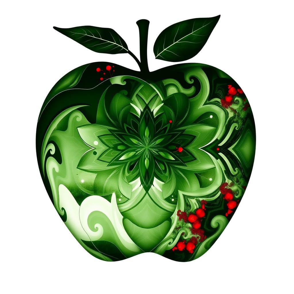 Surreal Silhouette of a Detailed Apple in a Tri-Color Palett...