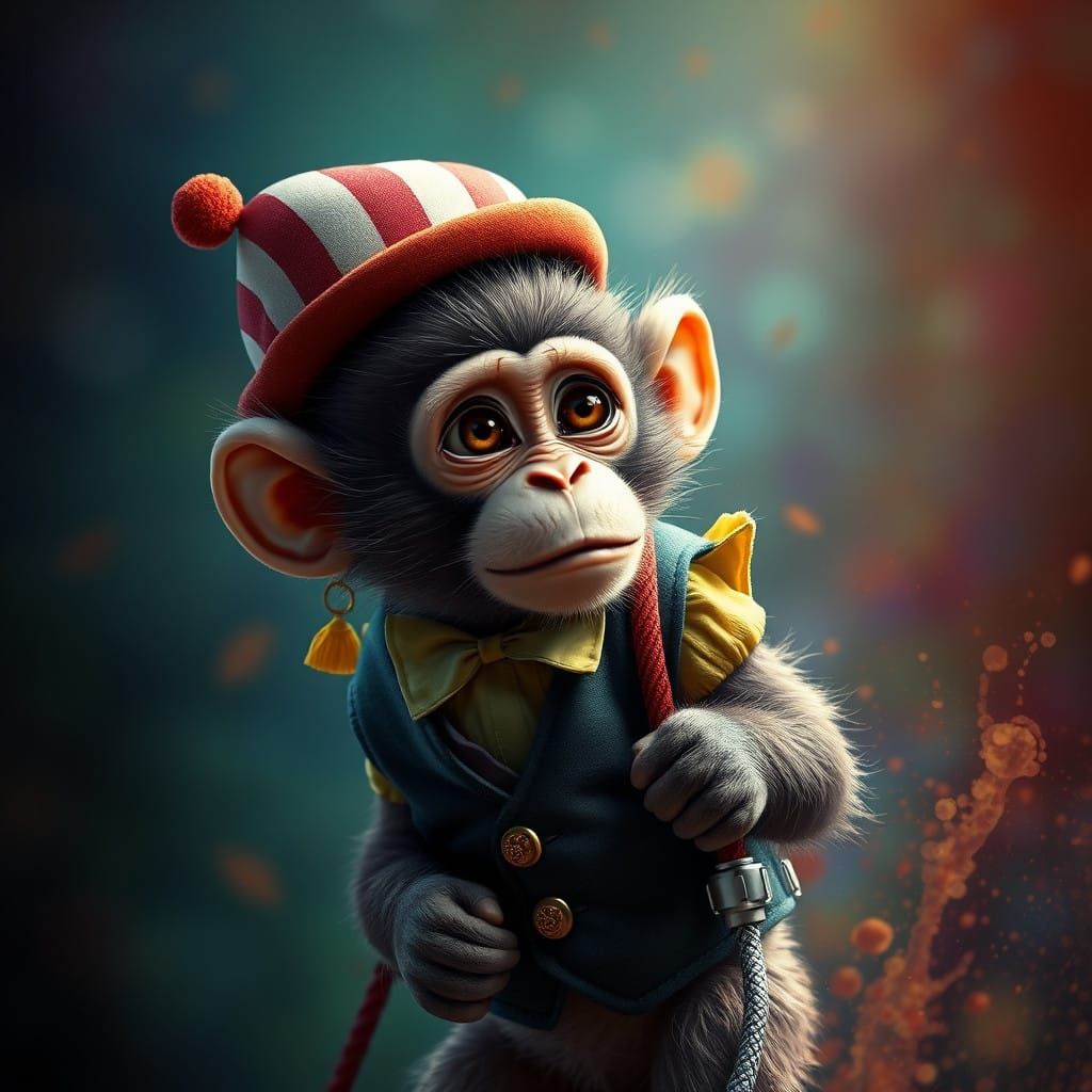 Hyperrealistic Monkey in Circus Attire, Mid Shot, Intricatel...