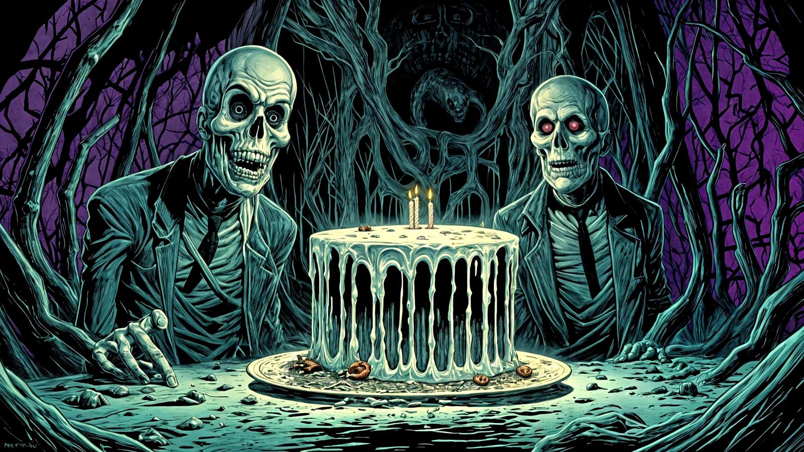 Spooky Haunted Birthday Party in Horror Comic Style