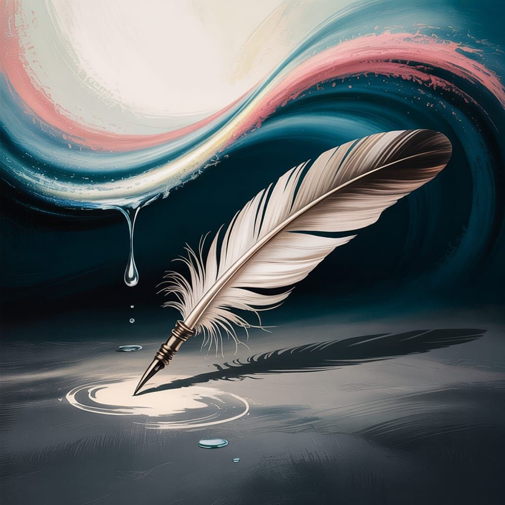Antique Feather Quill with Ethereal Wave Painting