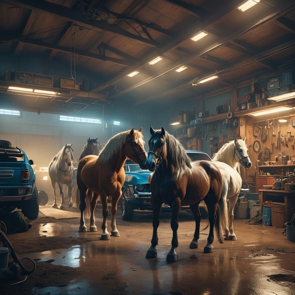 Giant Draft Horses Discover a Glowing Car