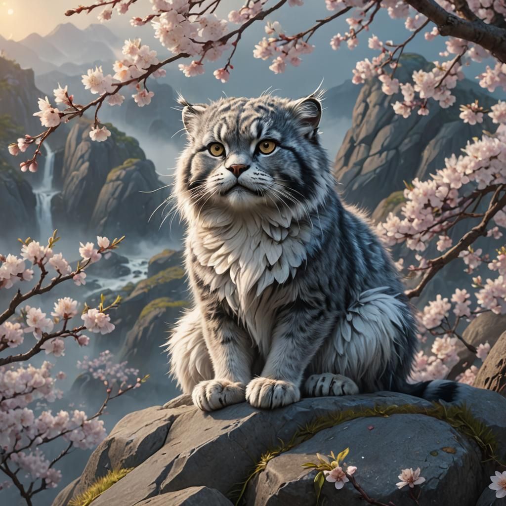Regal Blue Manul in Cherry Blossom Mist