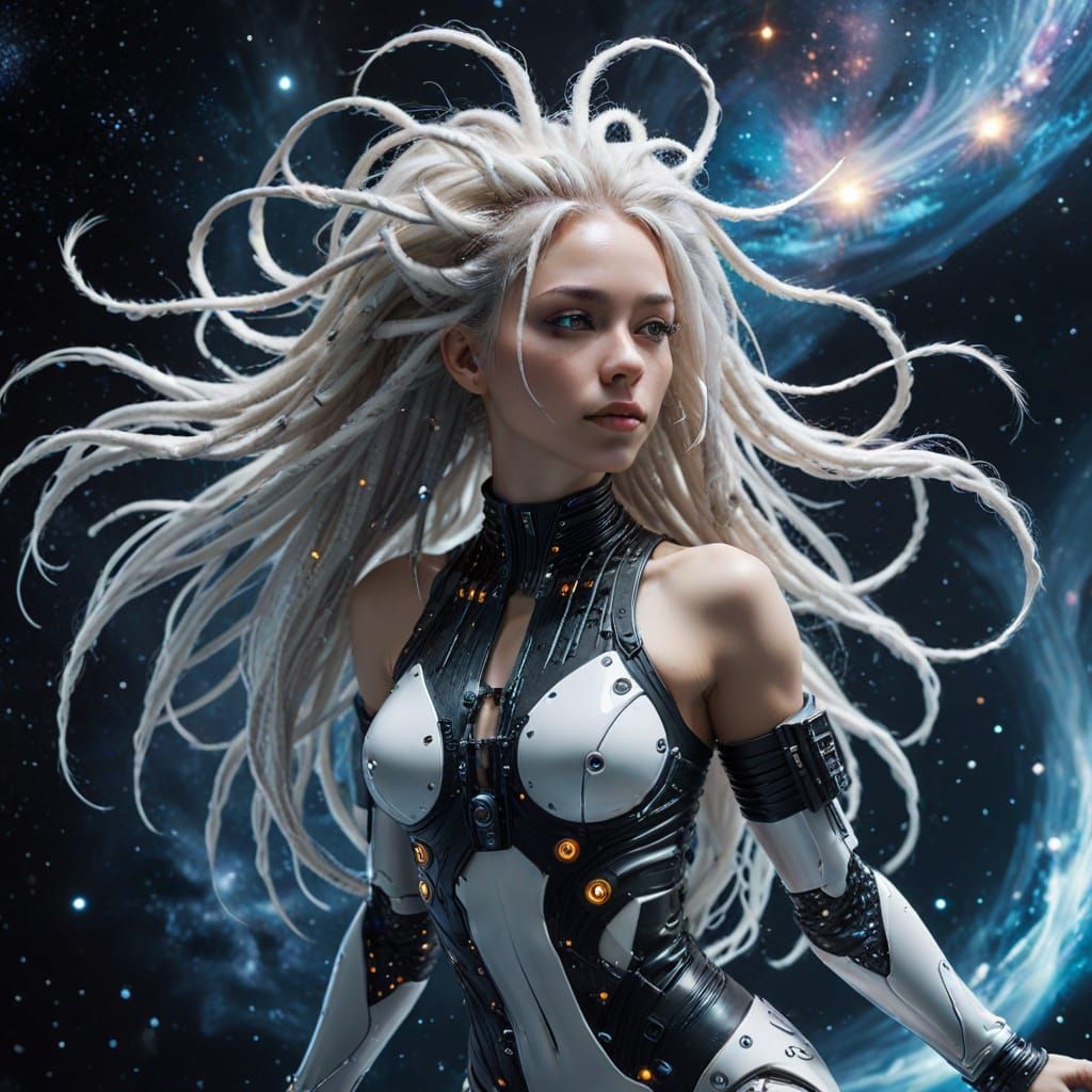Cyberpunk Girl in Spiraling Galaxy