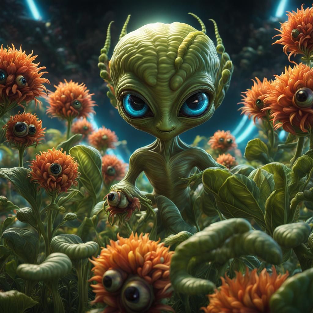 Alien Gardening Competition in Sci-Fi Style