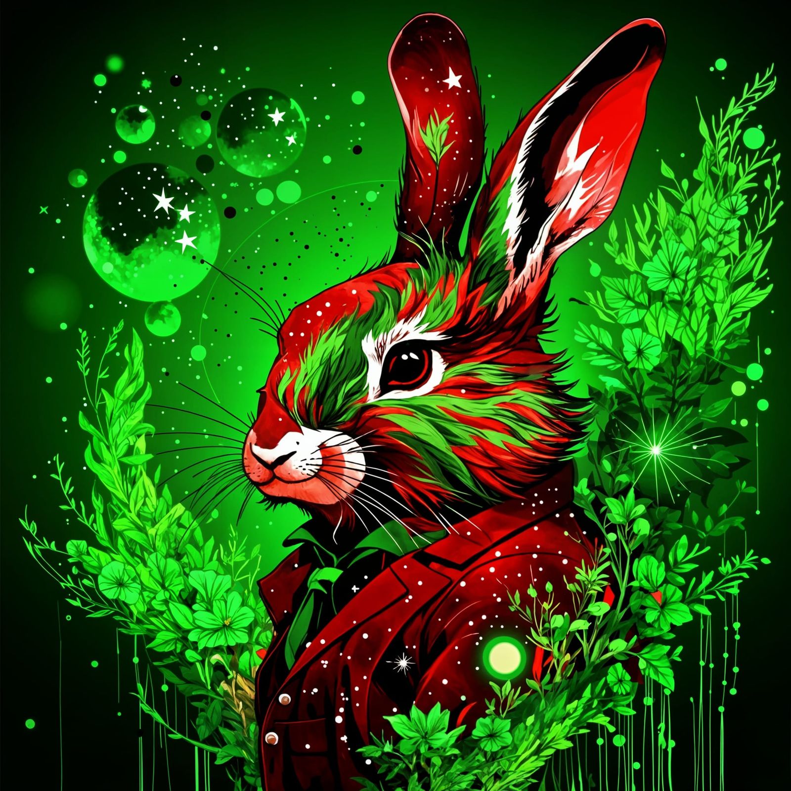 Constellation Rabbit in Anime Style Fire Garden