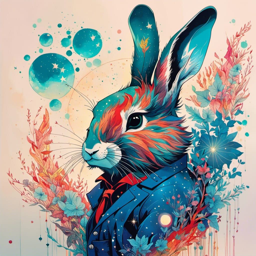 Anime Rabbit Constellation in Fire Glow Garden