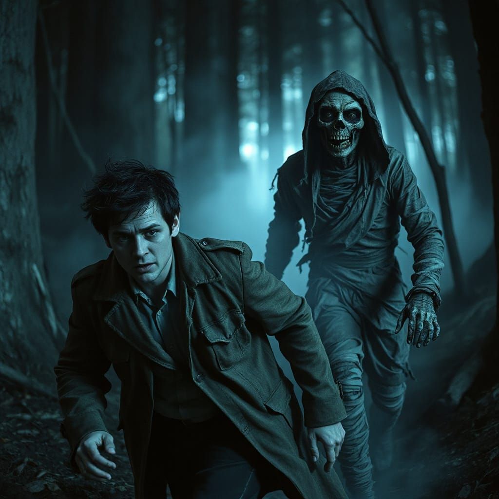 Cursed Mummy Stalks Man in Dark Forest