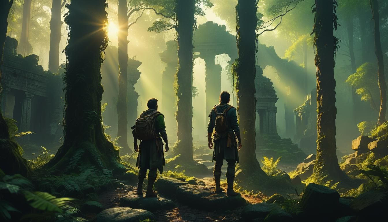 Adventurer Discovers Ancient Ruins in Mystical Forest