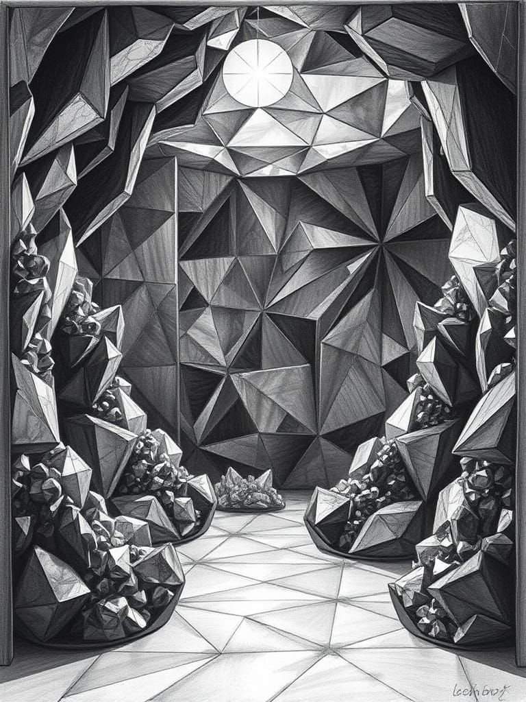 Hyperdetailed Bismuth Crystal Room in Charcoal Style