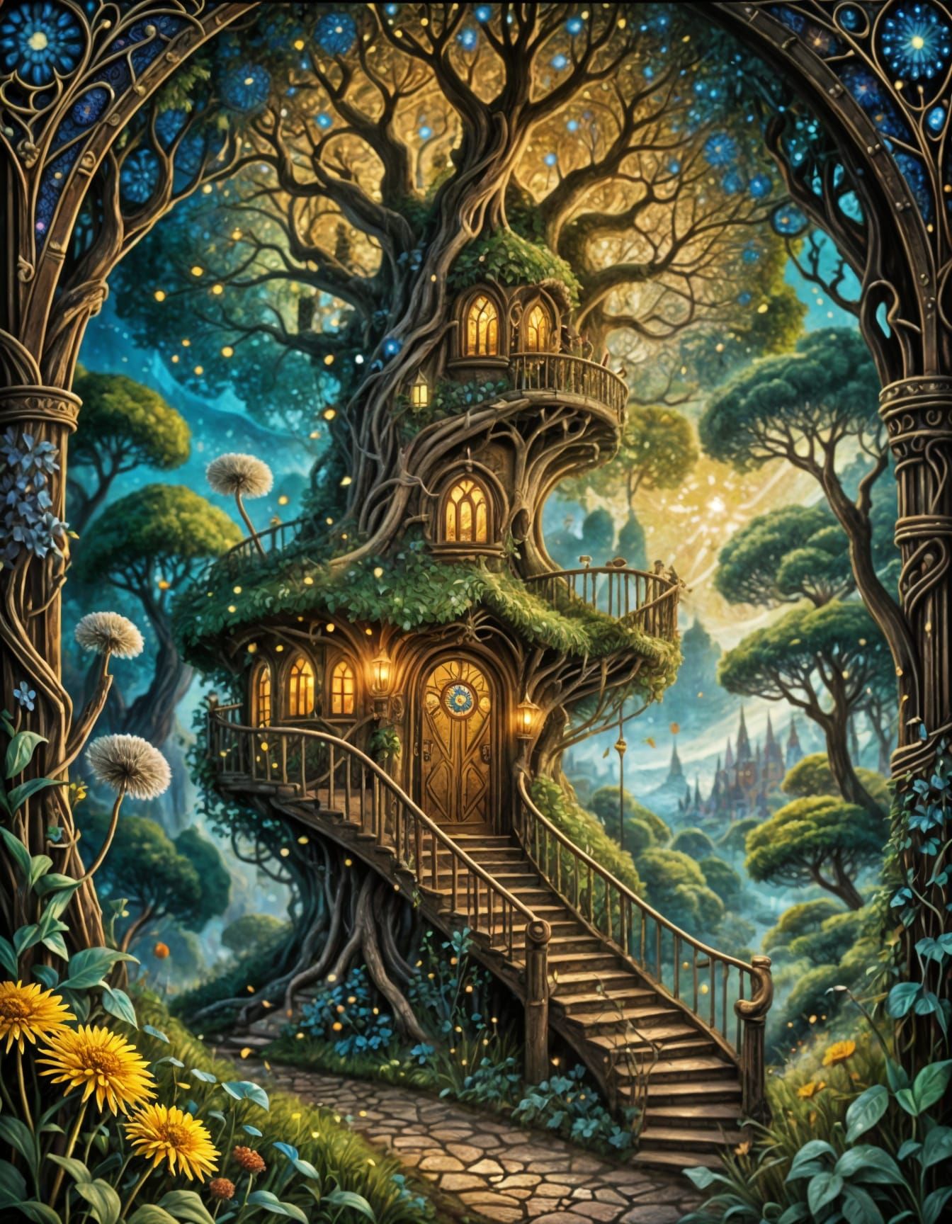 Surreal Elvish Woodland Scene in Whimsical Fae Style