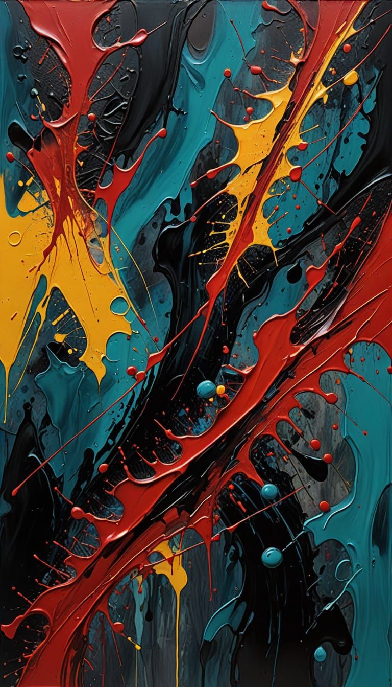 intense red crimson thick paint swirling and creating a moody abstract planet, motion blur,  thick knife painting with h...