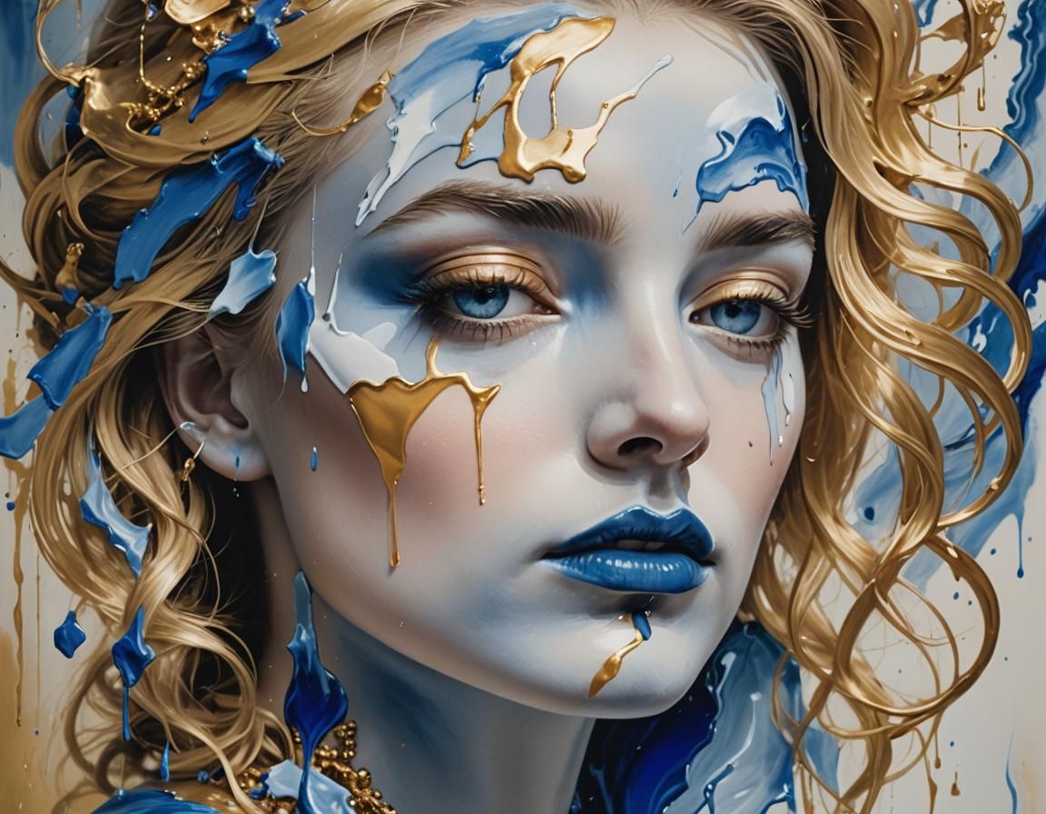 Surreal Melancholic Portrait with Delftware Tears
