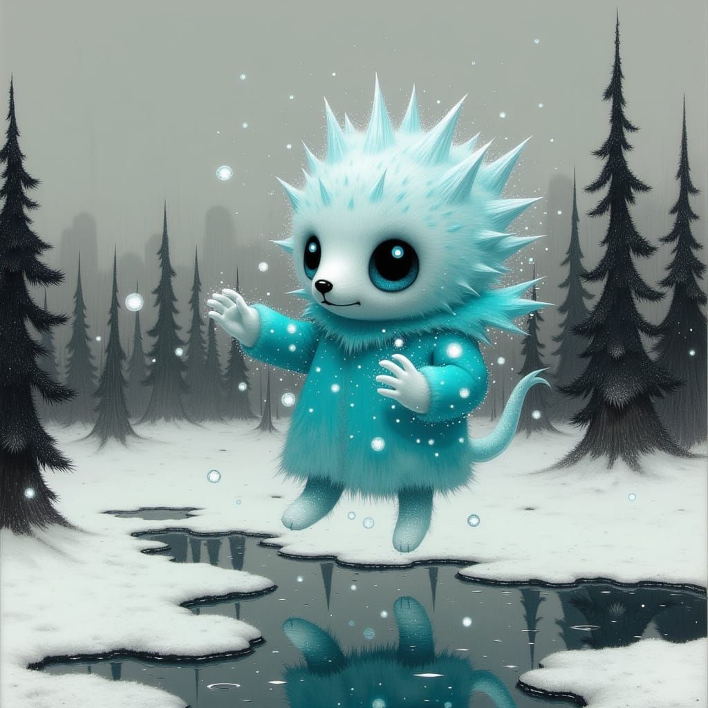 Turquoise Crystal Puppy Explores Winter Wonderland