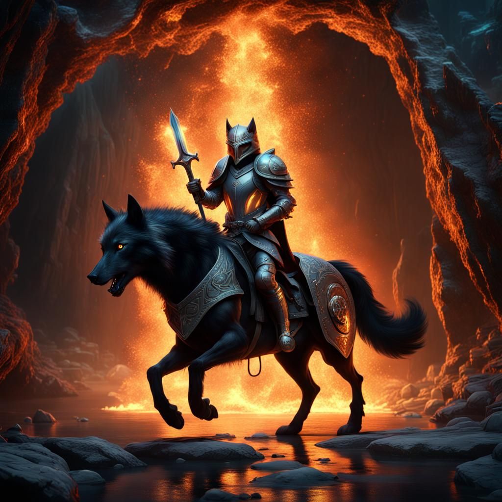 Armored Wolf Knight on Stallion in Diamond Cave