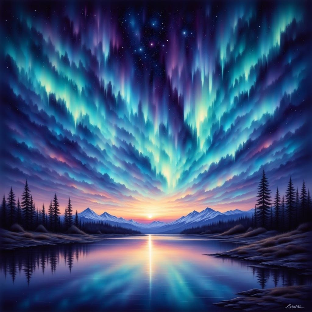 Aurora Borealis with Script in Watercolor Style