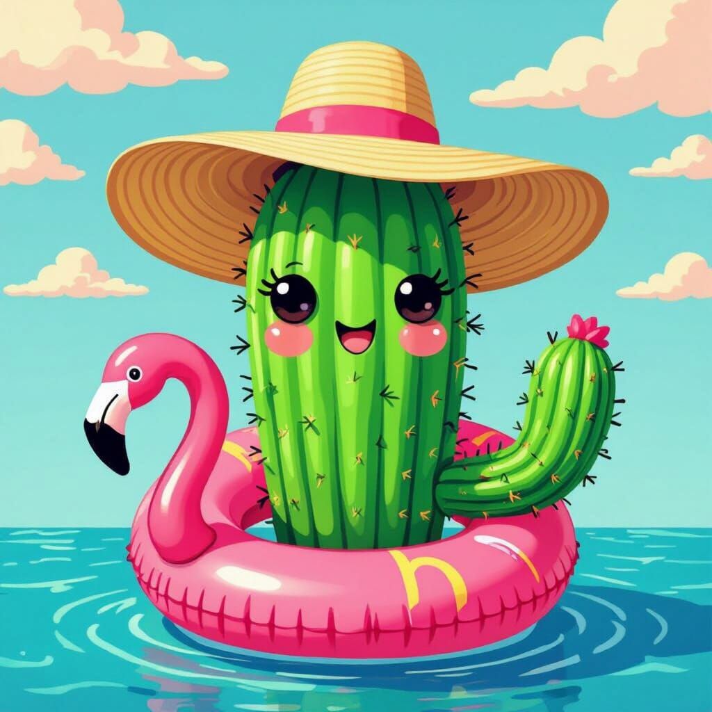 Cactus with Flamingo Float in Pop Art Style