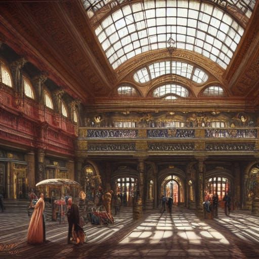 Fantastical Art Gallery in Hyperdetailed Digital Style