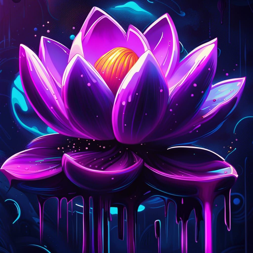 Glowing Purple Lunar Lotus in Graffiti Art Style