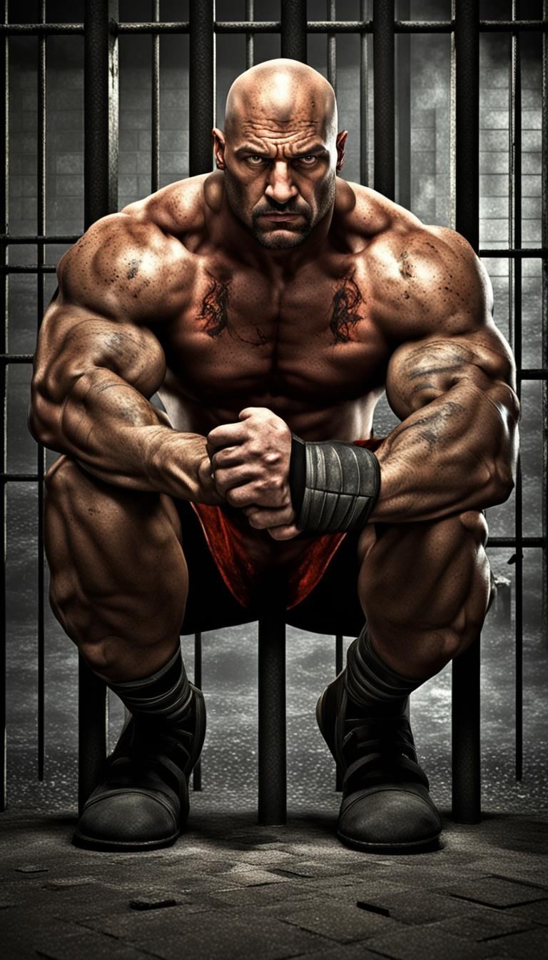 Photorealistic Image of an Angry Muscular Prisoner