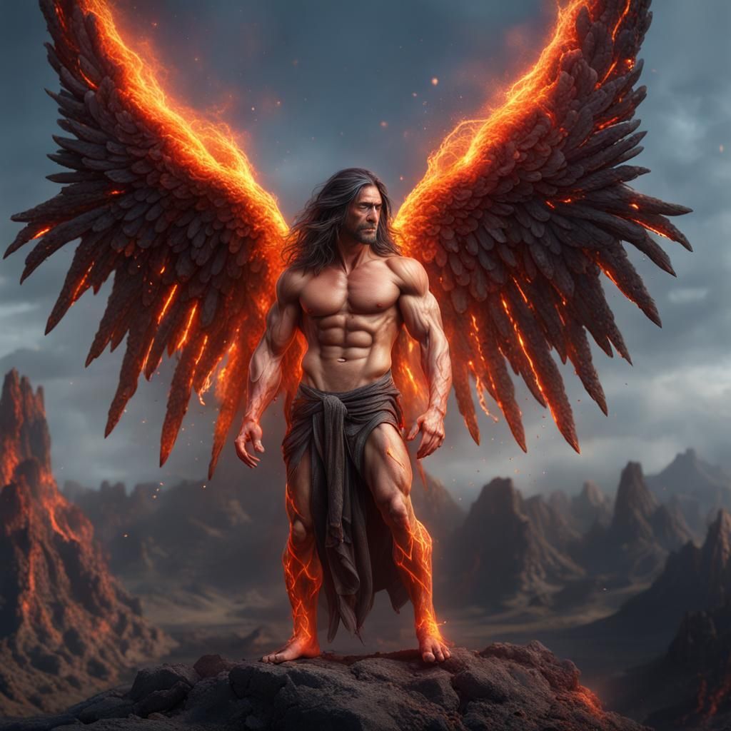 Hyperrealistic Angel with Lava Hair: Fantasy Concept Art