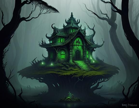 Bullywug Gloats in Misty Swamp: Dark Fantasy Art