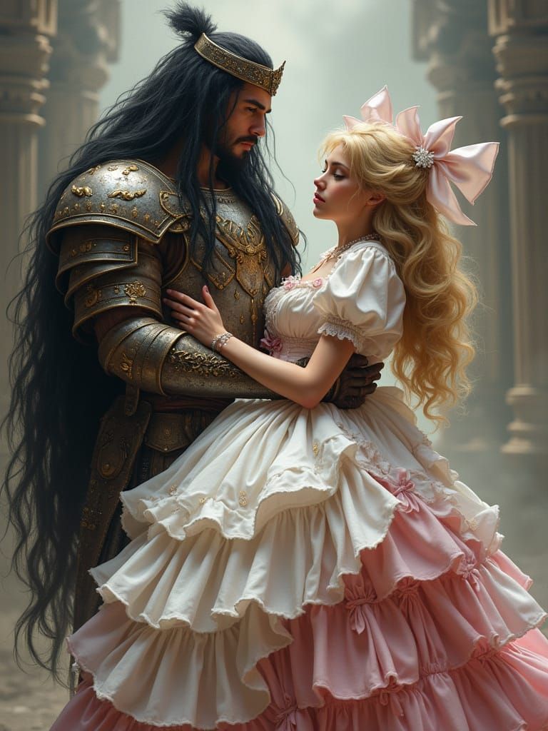 Regal Warrior King Captures Elegant French Maid in Ethereal ...