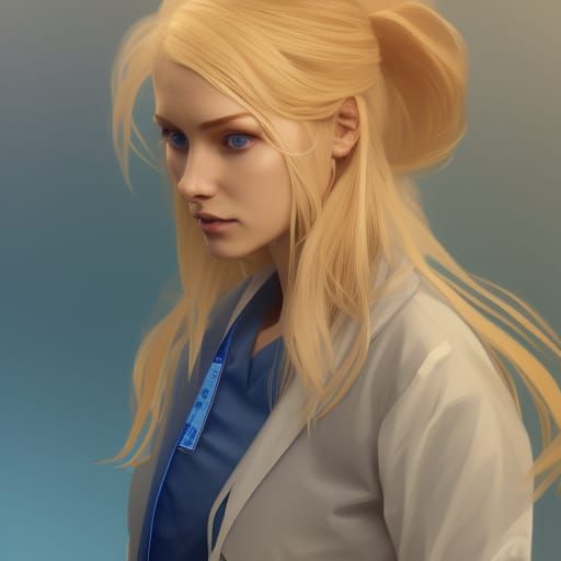 Blonde Woman in Scrubs: Detailed Concept Art