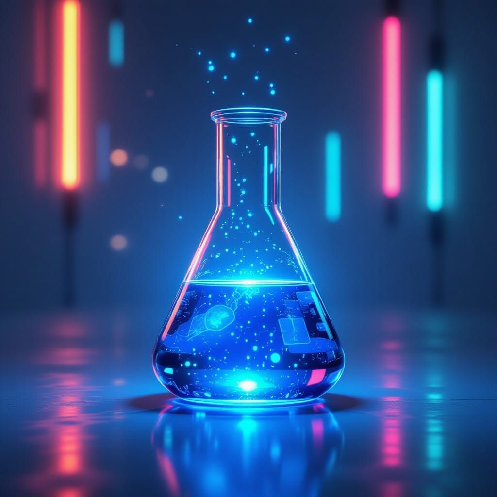 Glowing Science Beaker in Cyberpunk Style