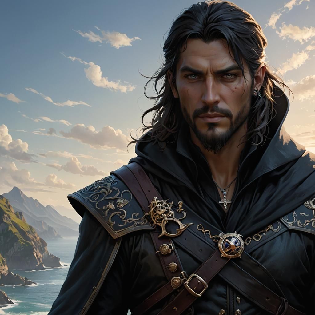 Epic Pirate Wizard in Coastal Landscape, Anime Art