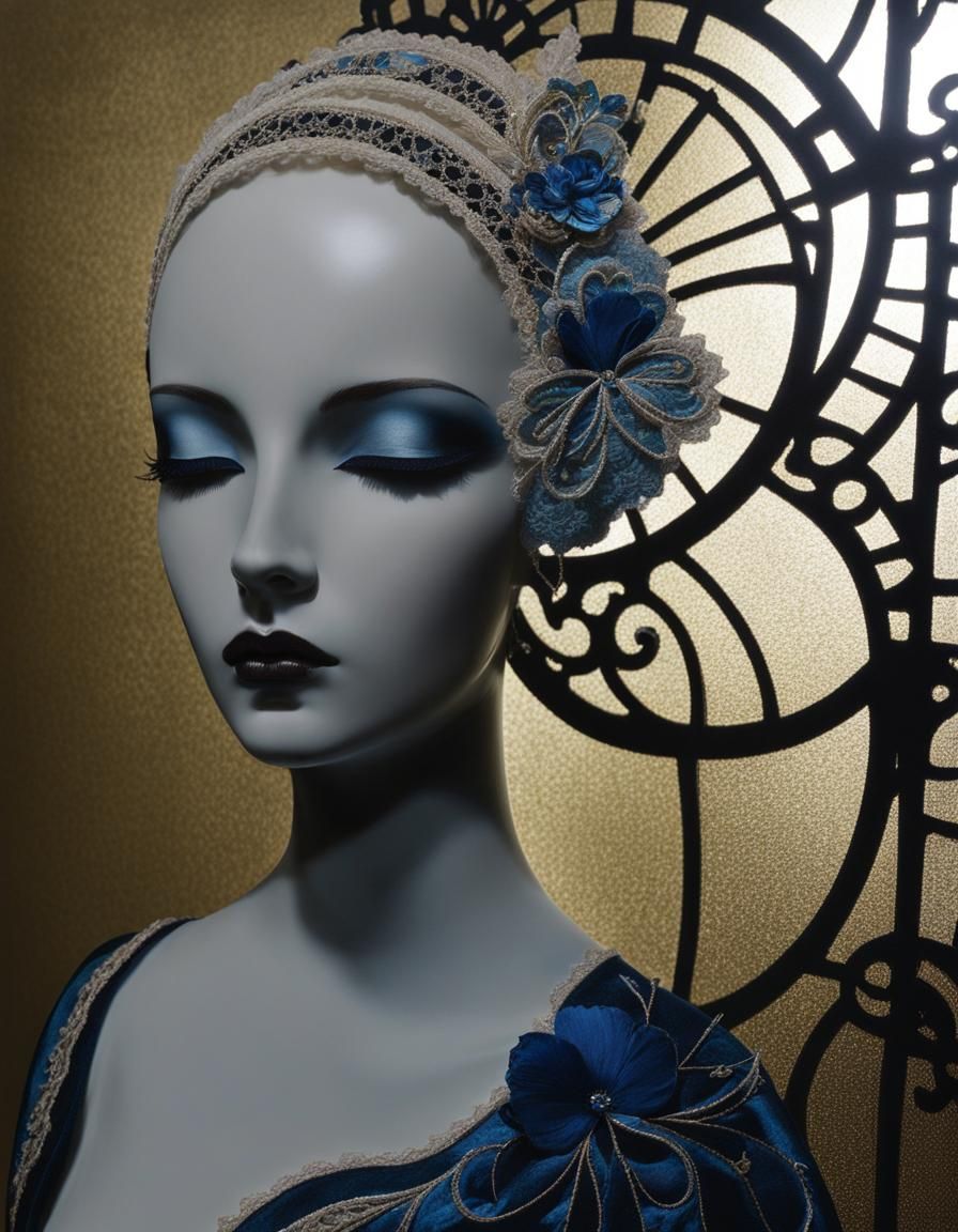 Embroidered Velvet Portrait in Dystopian Style