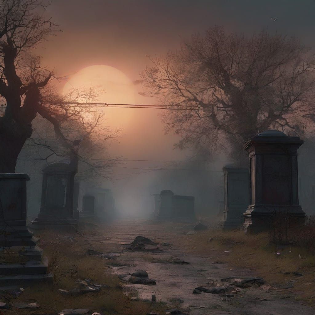 Undead Horde Emerges from Tombstones in Moonless Cemetery